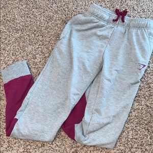 Grey and Maroon Gymshark Joggers